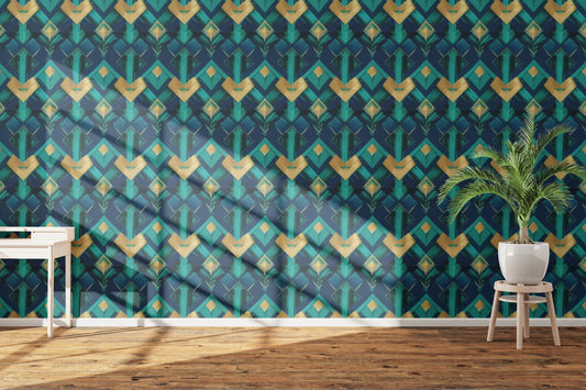 Art Deco Geometric Patterns in Blue and Gold