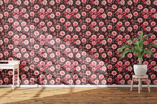 Elegant Pink Floral Pattern on Deep Burgundy