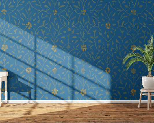 Regal Blue and Gold Floral Pattern