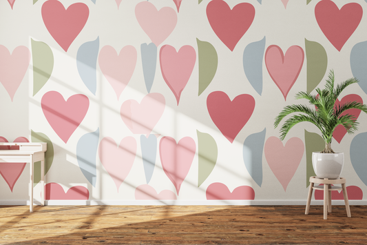 Retro Pastel Heart and Leaf Pattern