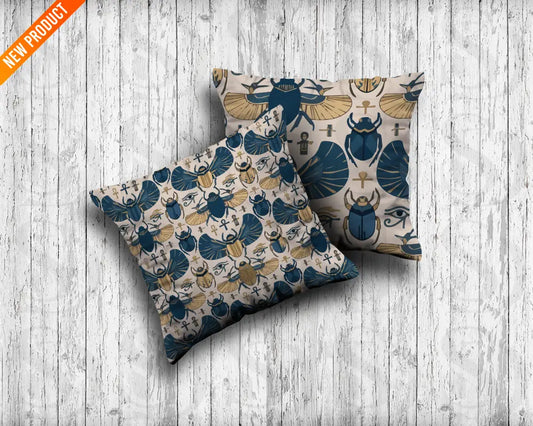 Ancient Egyptian Scarab – Midnight Blue & Gold Sacred Symbol Seamless Pattern - Seamless Pattern