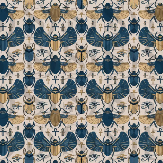 Ancient Egyptian Scarab – Midnight Blue & Gold Sacred Symbol Seamless Pattern - Seamless Pattern