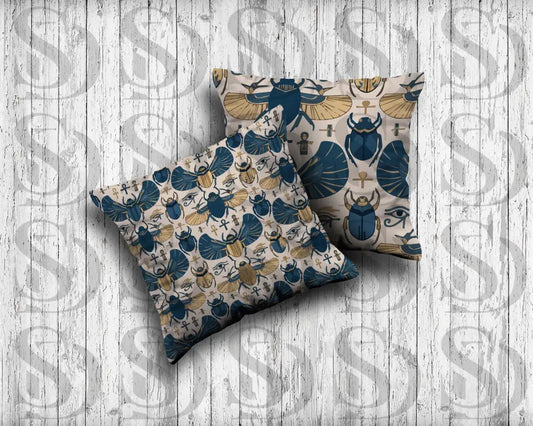 Ancient Egyptian Scarab – Midnight Blue & Gold Sacred Symbol Seamless Pattern - Seamless Pattern