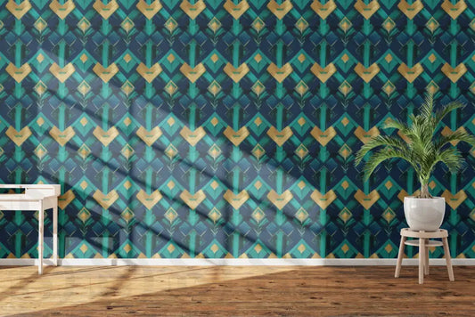 Art Deco Geometric Patterns in Blue and Gold Fabric