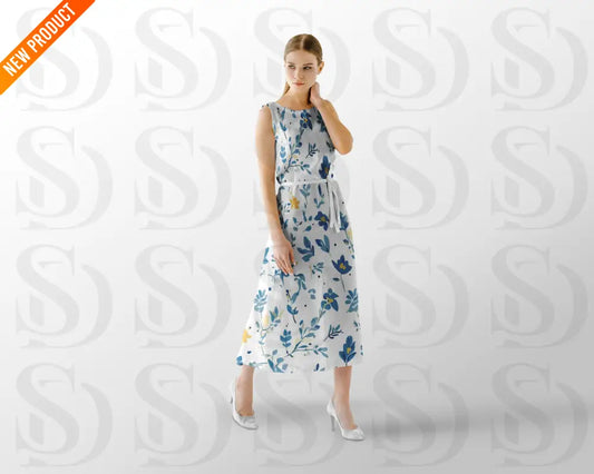 Blue and Yellow Floral Watercolor Floral Seamless Pattern