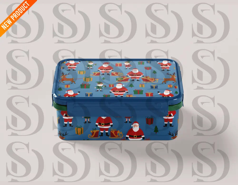 Blue Christmas Santa & Reindeer Pattern Seamless Pattern