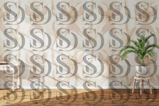 Modern neutral floral wallpaper with feather-style blooms