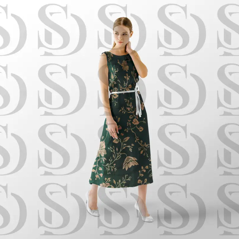Golden Floral Elegance on Emerald Digital Desing