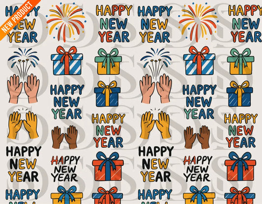 Happy New Year Hands & Gifts Pattern Seamless Pattern