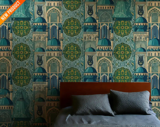 Islamic Architecture Mosaic – Teal & Gold Masjid Domes & Arches Seamless Pattern Seamless Pattern