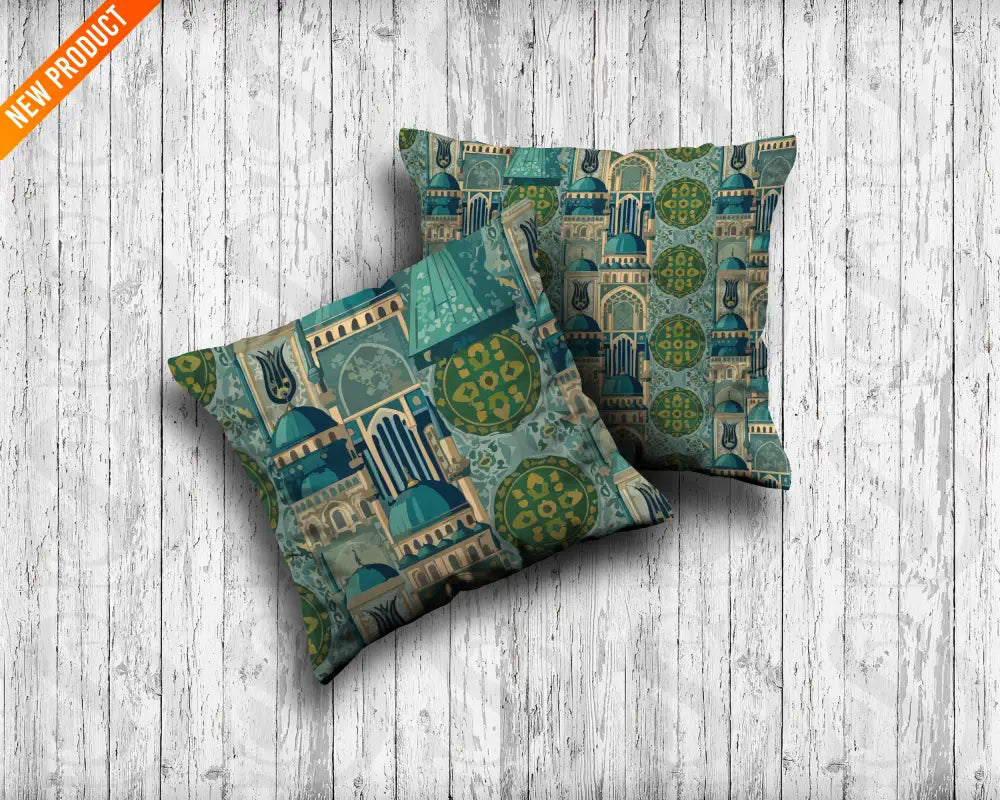 Islamic Architecture Mosaic – Teal & Gold Masjid Domes & Arches Seamless Pattern Seamless Pattern