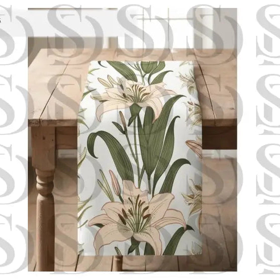 Elegant Lily Botanical Illustration Fabric