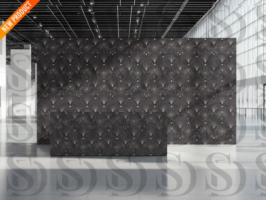 Art deco fan floral seamless pattern displayed as luxury wallpaper