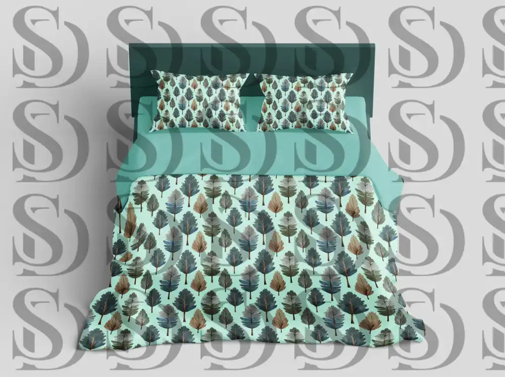 Modern leaf harmony botanical pattern displayed on a stylish bedding mockup