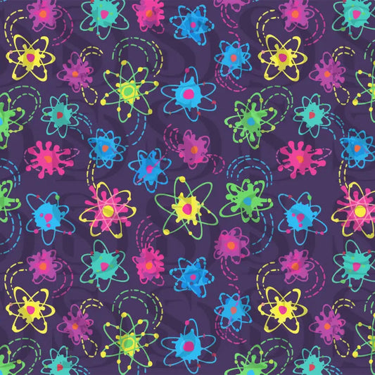 Neon Atomic Orbit Doodles Seamless Pattern