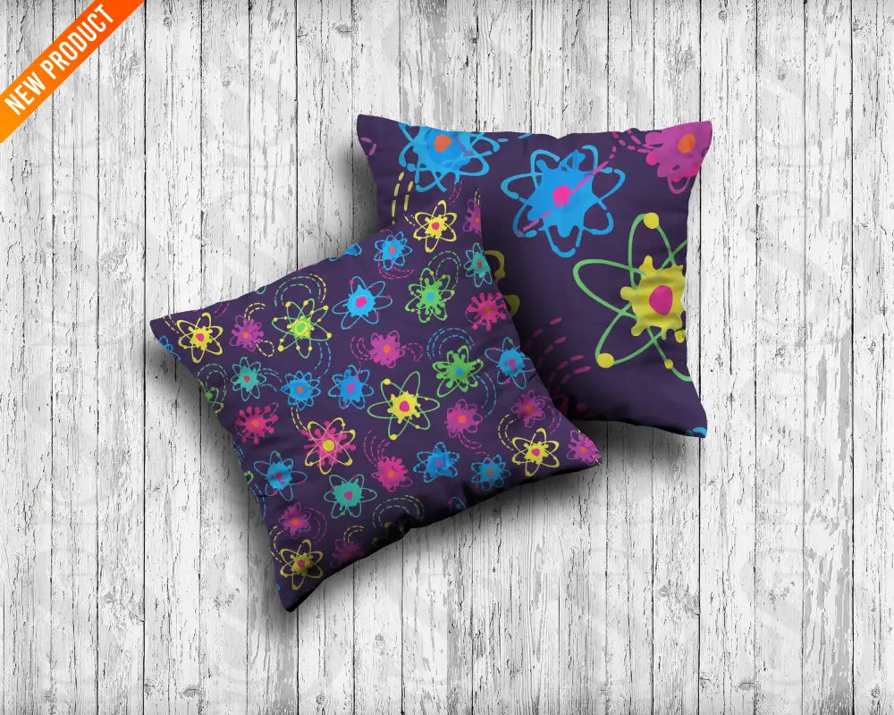 Neon Atomic Orbit Doodles Seamless Pattern