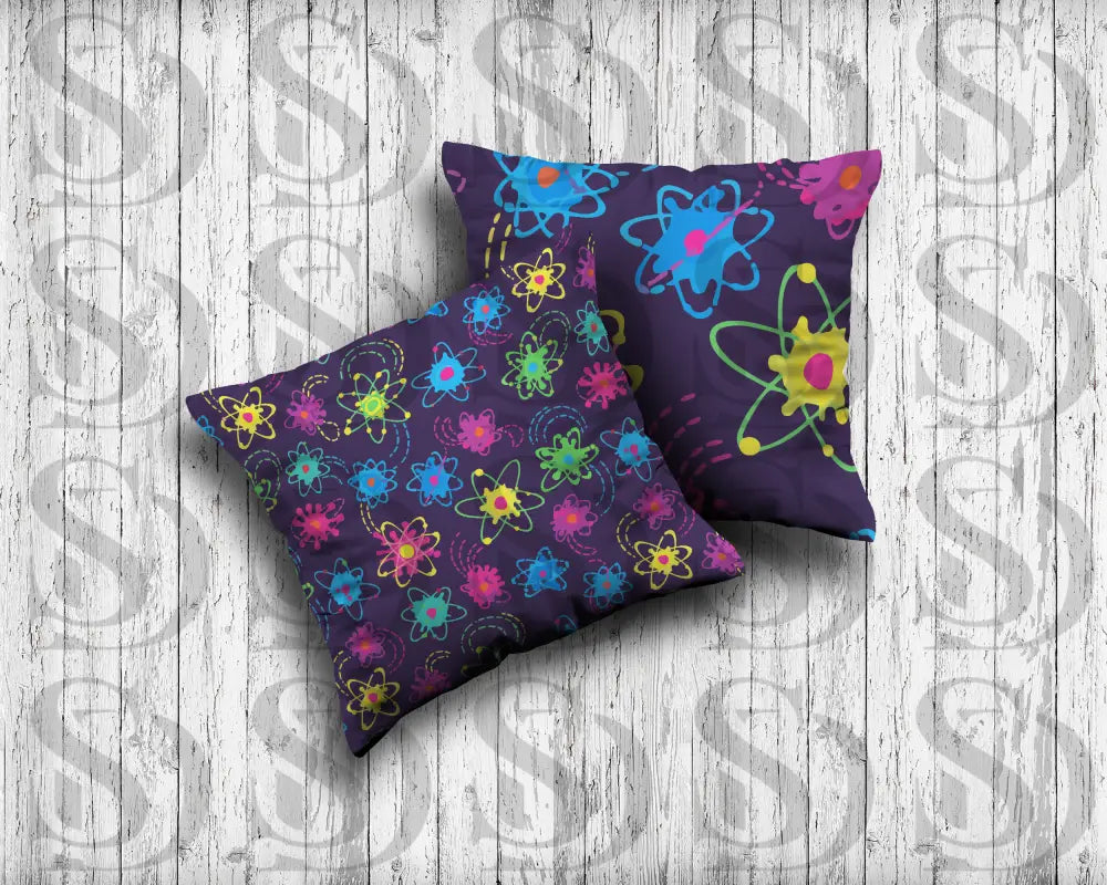 Neon Atomic Orbit Doodles Seamless Pattern