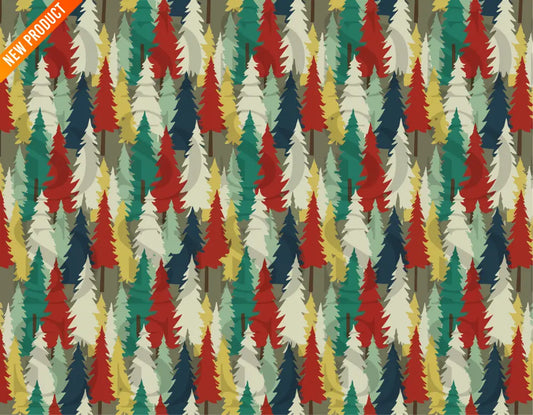 Retro Mid-Century Forest Trees Seamless Pattern Digital design