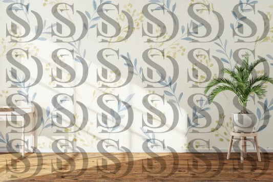 Pastel botanical wallpaper pattern with delicate leafy branches