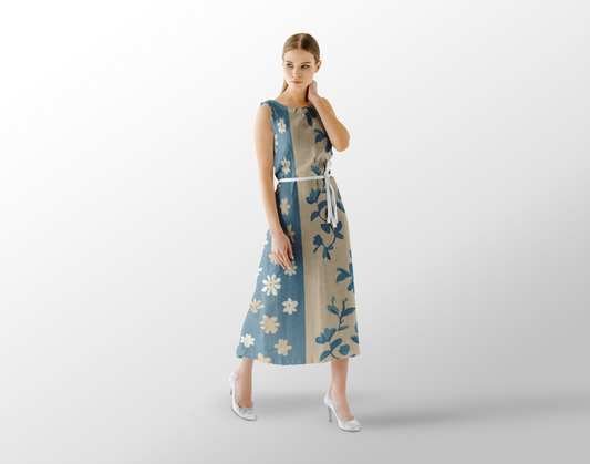 Vintage Blue Floral Stripes