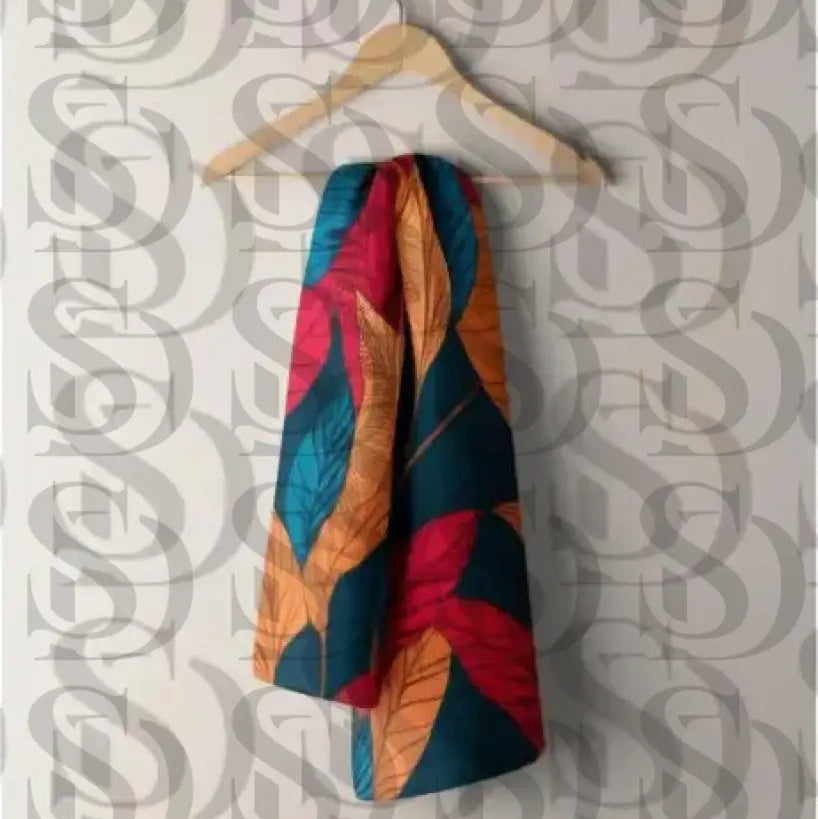 Vibrant autumn leaves botanical pattern displayed on hanging fabric mockup