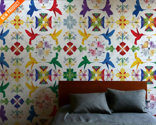 Vibrant Hummingbird Garden – Multicolor Botanical Kaleidoscope Seamless Pattern Seamless Pattern