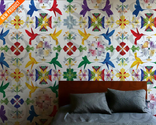 Vibrant Hummingbird Garden – Multicolor Botanical Kaleidoscope Seamless Pattern Seamless Pattern