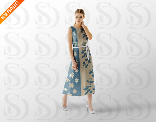 Vintage Blue Floral Stripes Digital Desing