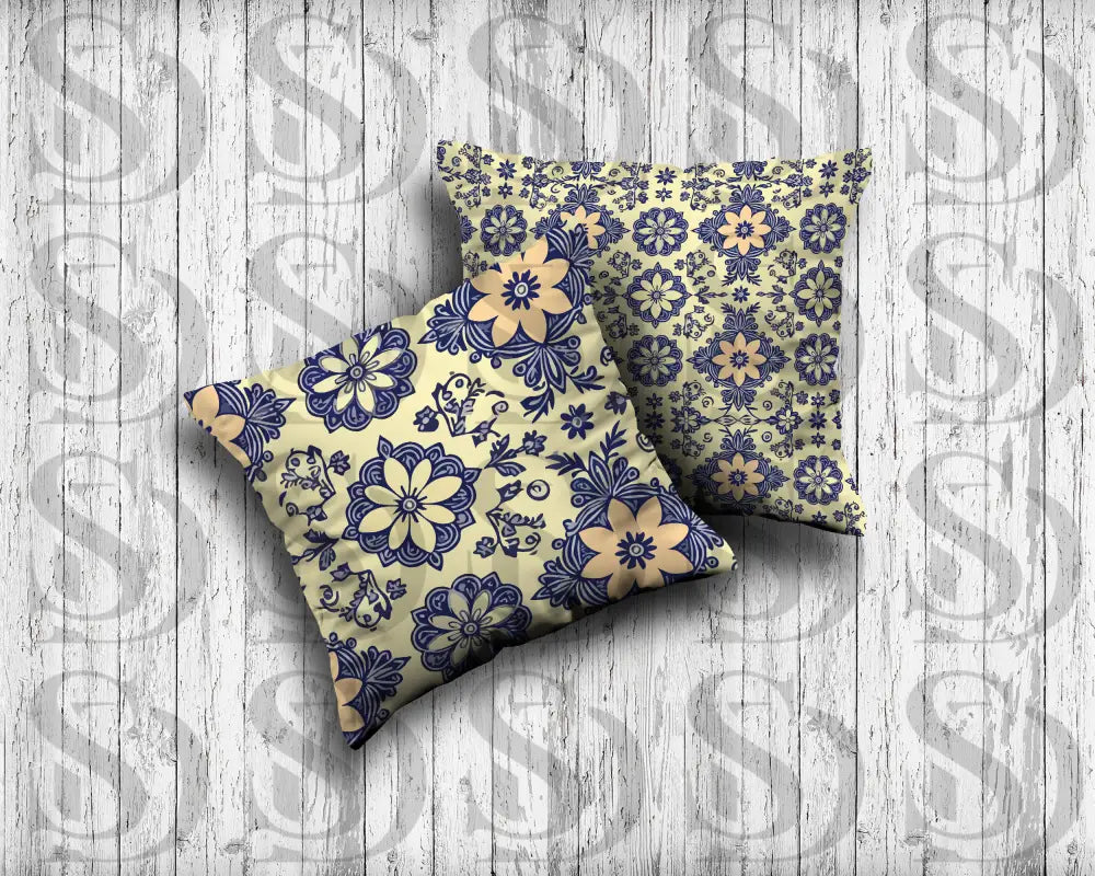 Vintage Floral Mandala – Peach & Navy Ornamental Bloom Seamless Pattern Seamless Pattern