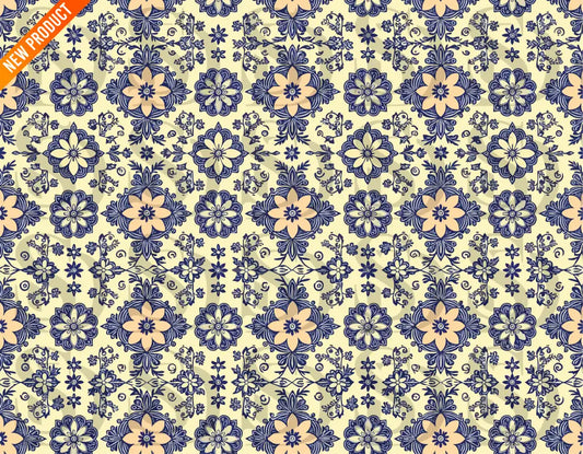 Vintage Floral Mandala – Peach & Navy Ornamental Bloom Seamless Pattern Seamless Pattern