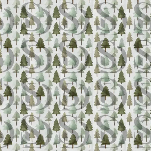 Soft sage green watercolor pine tree seamless pattern design