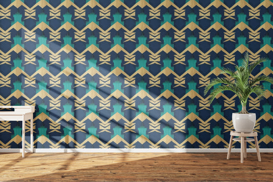 Art Deco Geometric Patterns in Blue and Gold