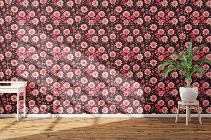 Elegant Pink Floral Pattern on Deep Burgundy
