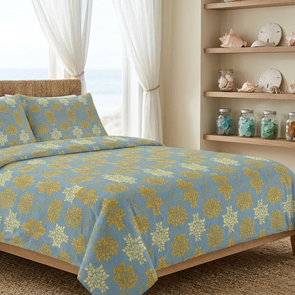 Blue & Gold Botanical Damask Seamless Pattern