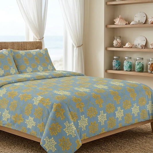 Blue & Gold Botanical Damask Seamless Pattern