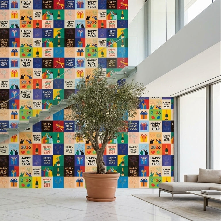 Happy New Year 2026 Celebration Block Pattern