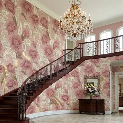 Blush Rose Scroll Vintage Floral Seamless Pattern