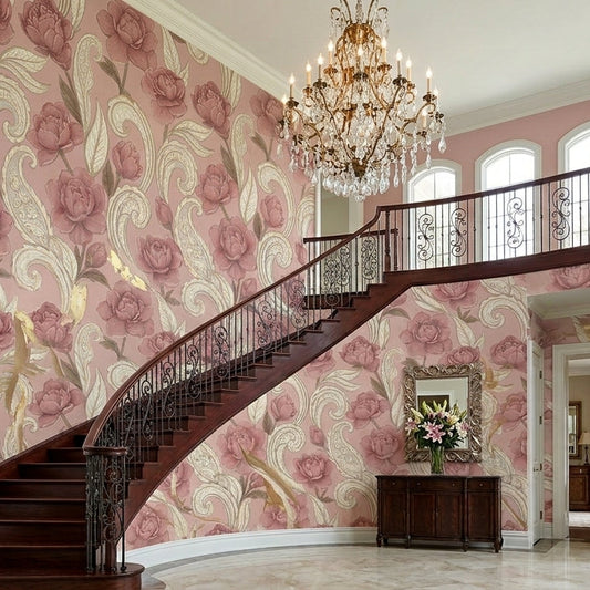 Blush Rose Scroll Vintage Floral Seamless Pattern