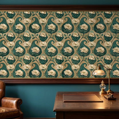 Vintage Green Paisley Floral Seamless Pattern