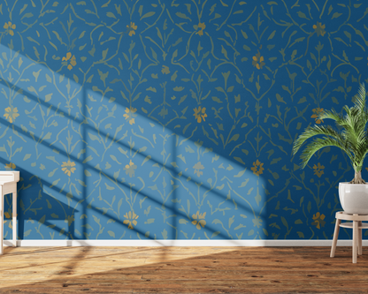 Regal Blue and Gold Floral Pattern