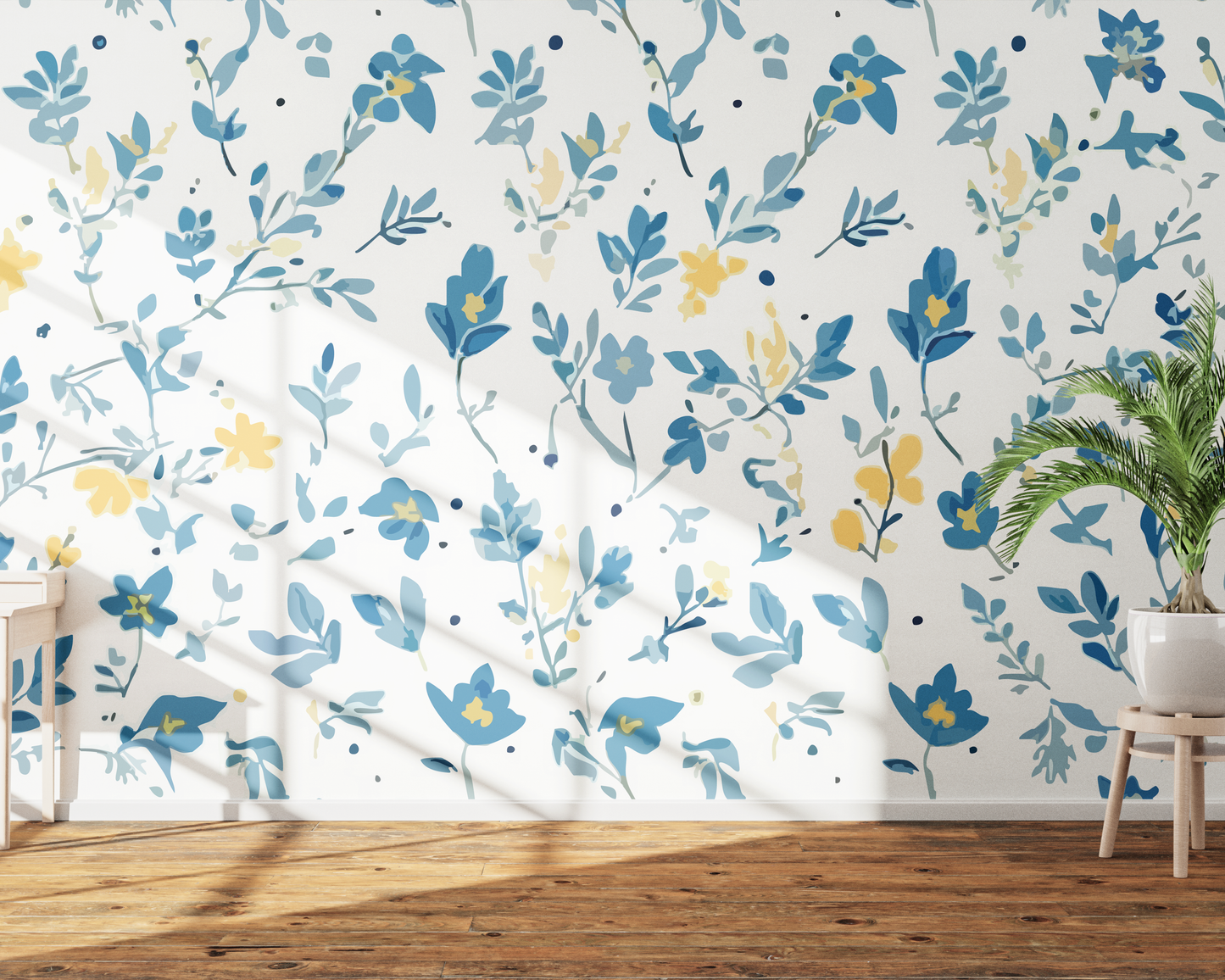 Blue and Yellow Floral Watercolor Pattern