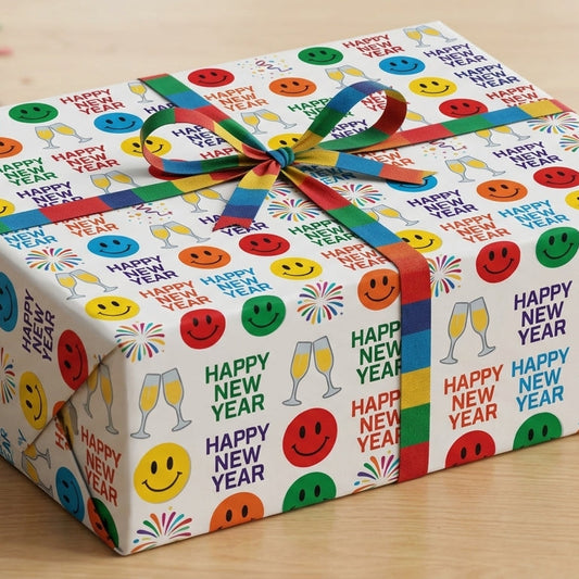 Happy New Year Colorful Smiley Seamless Pattern