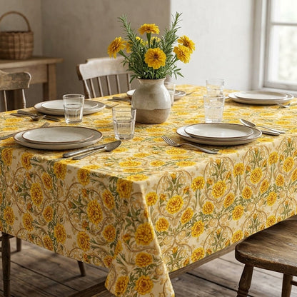 Golden Marigold Damask Floral Seamless Pattern