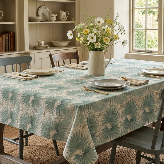 Soft Sage Palm Blossom Seamless Pattern