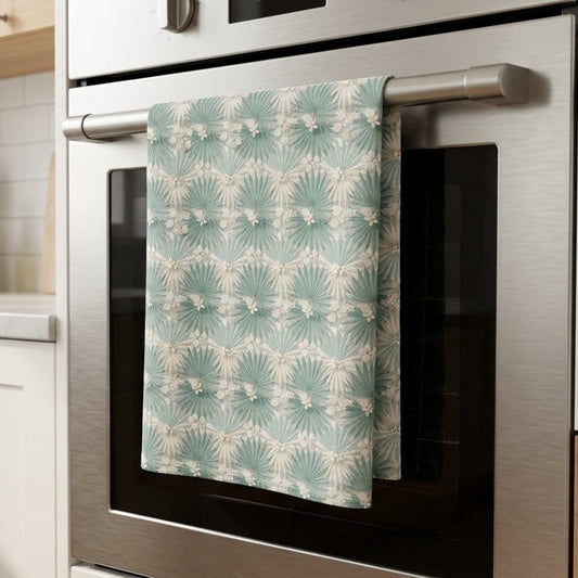 Soft Sage Palm Blossom Seamless Pattern