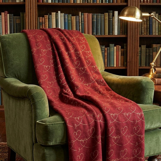 Crimson Gold Heart Line Seamless Pattern