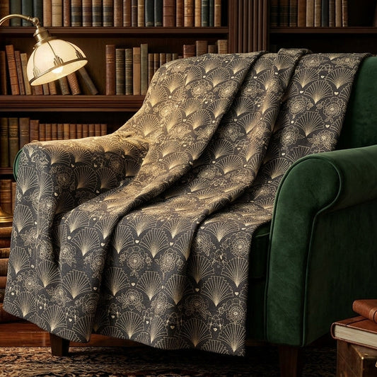 Midnight Art Deco Fan Floral Seamless Pattern