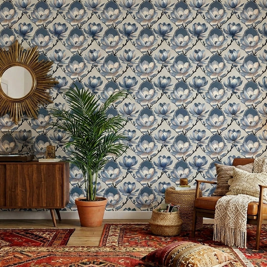 Blue Magnolia Harmony Seamless Floral Pattern