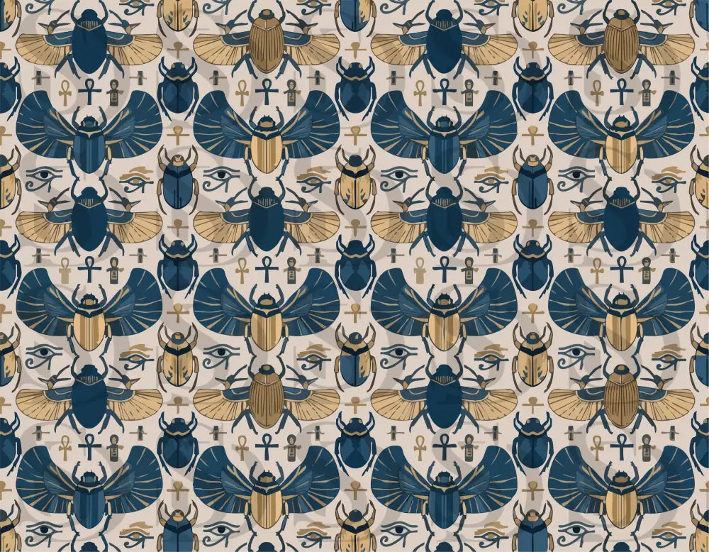 Ancient Egyptian Scarab – Midnight Blue & Gold Sacred Symbol Seamless Pattern - Seamless Pattern