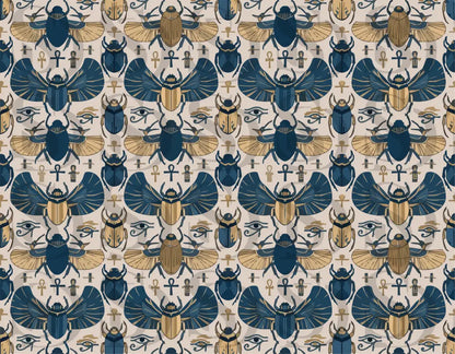 Ancient Egyptian Scarab – Midnight Blue & Gold Sacred Symbol Seamless Pattern - Seamless Pattern